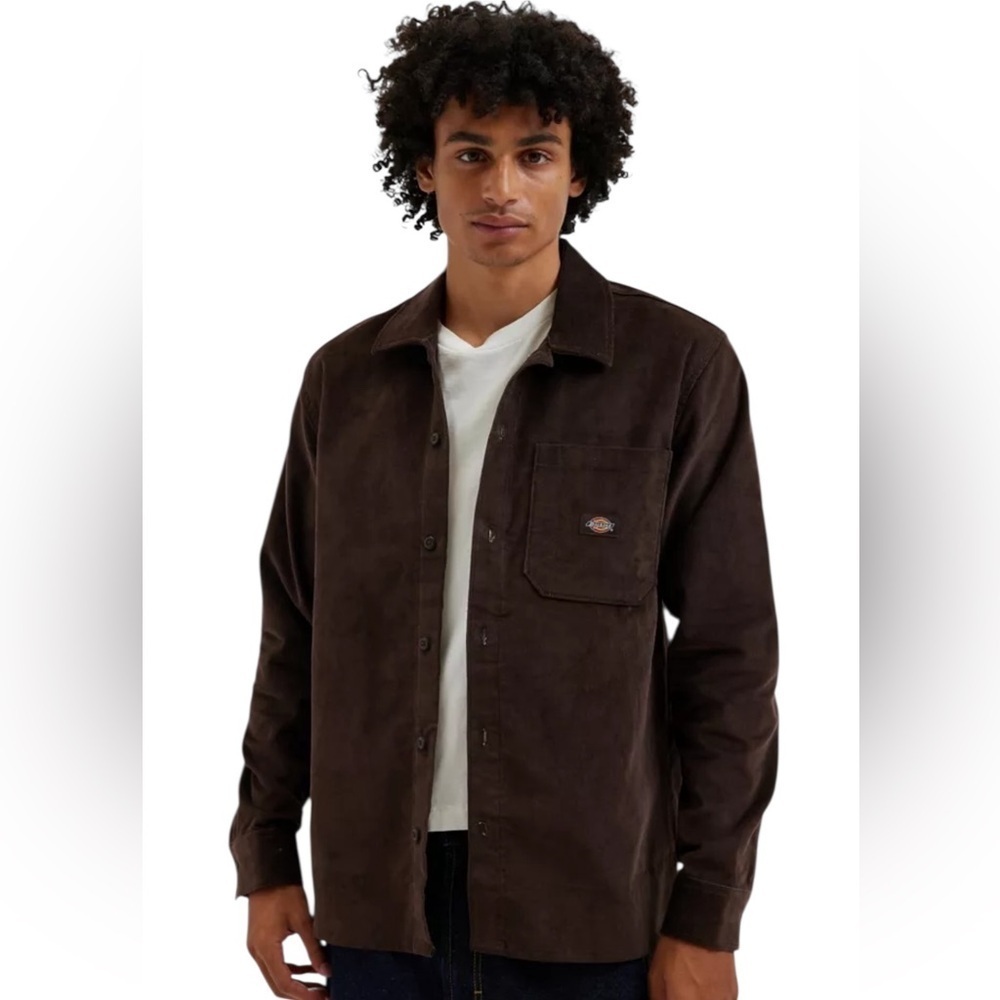 Dickies Dark Brown Corduroy Long Sleeve Work Shirt Medium Nwt